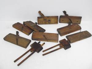 lot 159 image: Nice Group of Early Antique Woodworking Planes