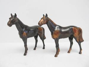 lot 195 image: 2 Vintage Cast Metal Bronzed Horse Statues