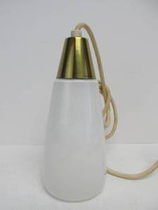 lot 198 image: Mid Century Brass & White Glass Hanging Pendant Lamp