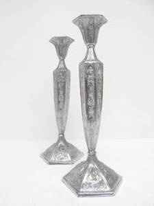 lot 200 image: Ornate Vintage 12 Silver Plated Candlesticks