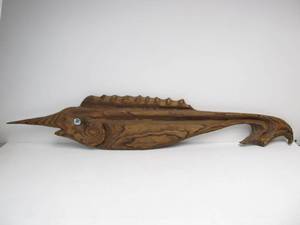 lot 244 image: LARGE Vintage Carved Swordfish Wall Sculpture