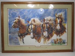 lot 264 image: Galloping Horses Watercolor Print Windblown SignedNumbered