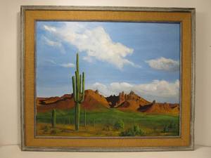 lot 265 image: Original Oil on Canvas Desert Scene Signed, Molyneux