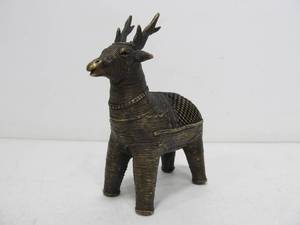 lot 266 image: Vintage Hollow Out Brass Deer Incense Burner Figurine