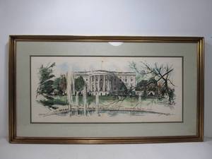 lot 267 image: Large Vintage John Haymson Mid Century White House Art