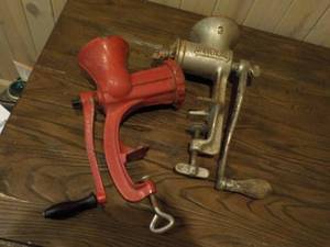 lot 521 image: (2) Vintage Meat Grinders One Miss...