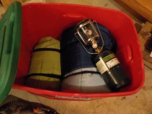 lot 633 image: (3) Sleeping Bags & Propane Lantern...