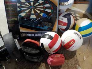 lot 685 image: Electronic Dart Board, Golf Push Cart, Sports Balls & More