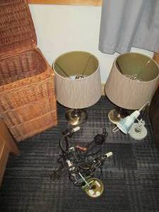 lot 731 image: Wicker Laundry Basket, Chandelier, ...