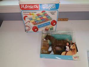 lot 110 image: FISHER PRICE PULL BLOCK WAGON AND SPIRIT