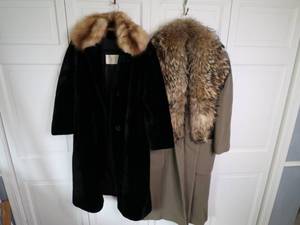 lot 152 image: LOT OF TWO REAL FUR COLLARED WOMENS COATS