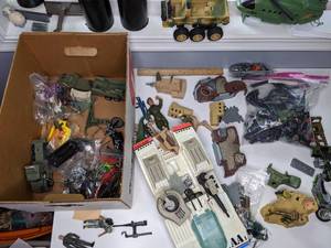 lot 136 image: FULL BOX OF GI JOE FIGURINE ITEMS.  SOME FIGURINES ALSO.