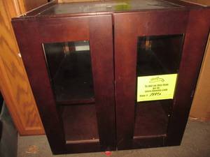 lot 957 image: Cabinet With Glass Inlayed Doors (2...