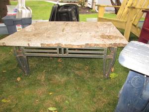 lot 991 image: METAL BASED LIVE EDGE GRANITE OUTDOOR TABLE