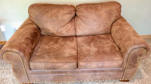 lot 241 image: Brown Microsuede Loveseat