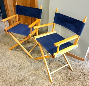 lot 246 image: Blue Canvas Wood Folding Chairs