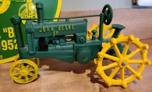 lot 259 image: Pair of John Deere Model B Iron Tractors & Wall Sign