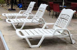 lot 302 image: Trio of White Resin Lounge Chairs