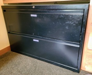 lot 312 image: Large Black Metal Two Drawer Filing Cabinet