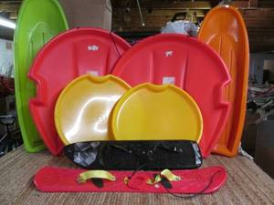 lot 24 image: 8 PC. Snowboard, Sled, & Tube Disc ...