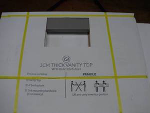 lot 9 image: 31 x 22 x 3CM Quartz Vanity Top w Backsplash - 8 Faucet Holes - Sink 2004 Cutout - Undermount - Konkurito - KONK, Retails $711.74-New