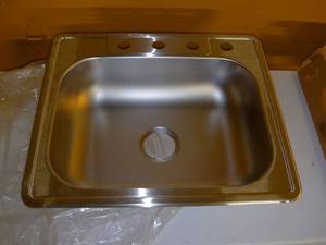 lot 78 image: Kingsford 25-in x 22-in Satin Single Bowl Drop-In 4-Hole Residential Kitchen Sink-Small Dents See Pics-Open Box