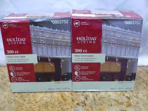 lot 23 image: Holiday Living 300-Count Constant White Mini Incandescent Plug-In Christmas Icicle Lights SKU 0003752 Retails $12.98 (Qty2)-New