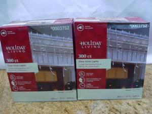 lot 22 image: Holiday Living 300-Count Constant White Mini Incandescent Plug-In Christmas Icicle Lights SKU 0003752 Retails $12.98 (Qty2)-New