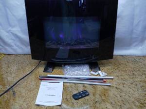 lot 15 image: Mainstays WFP-22C Freestanding or Wall Mounted Fireplace Heater, Black Finish, WFP-22C-Open Box