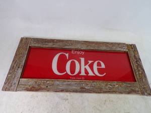 lot 29 image: Coca Cola Sign in Barn wood Frame
