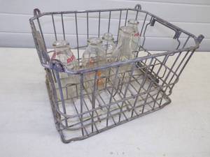 lot 145 image: Vintage Milk Crate with  Milk bottles