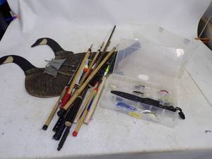 lot 146 image: Fishing Tackle, Ice Fishing Poles, 2 Vintage Goose Decoys