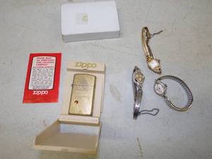 lot 155 image: Zippo Lighter and 3 womens watches