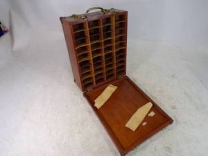 lot 157 image: Vintage Wood Salesman  Storage Box Double Sided