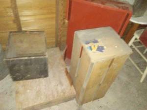 4 wood boxes. dog bed, fruit crate and more