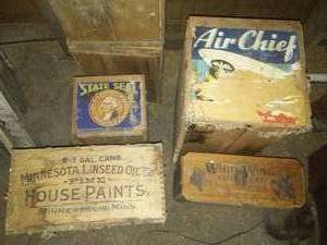 4 fruit crates. Washington, Air Chief, MN Linseed Oil, White Wing