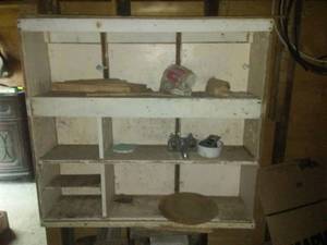 White Vintage Shelving - very cool, includes contents of, and on the floor underneath,