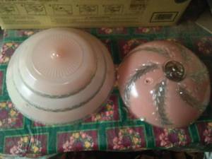 2 Vintage ceiling globes - ornate pink.