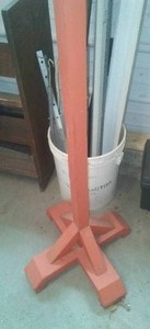 Coat tree & bucket of metal, Library Bookcase, wood boxes and vinyl tablecloths