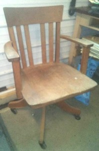Vintage wood desk chair on casters