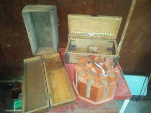 Vintage wood boxes & poker chip caddy