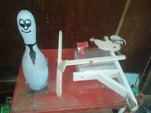Bowling pin & Chicken propeller  weathervane - wood.