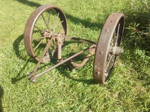 Antique Set of Steel wheels on frame � great,