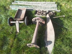 Plow bottom, wagon parts axel & more.