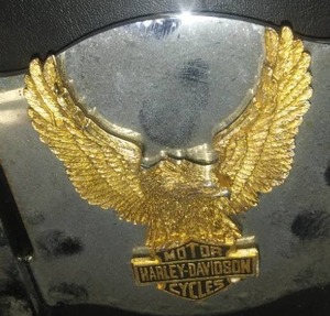 lot 60 image: Harley Davidson Motorcycle Seat and 3 Backrests .