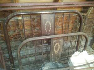 lot 109 image: Vintage Metal Bed Frames, Paper Targets and more.
