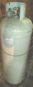 lot 110 image: 100 Lb Propane Tank, Regulator and Hose.