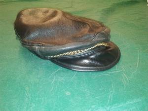 lot 189 image: Leather Biker Visor Cap with Chain Accent