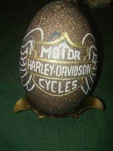 lot 228 image: HARLEY DAVIDSON Hand Created Emu Egg and Stand.