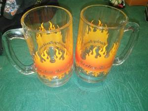 lot 230 image: Flaming HARLEY DAVIDSON Glass Mugs (2)